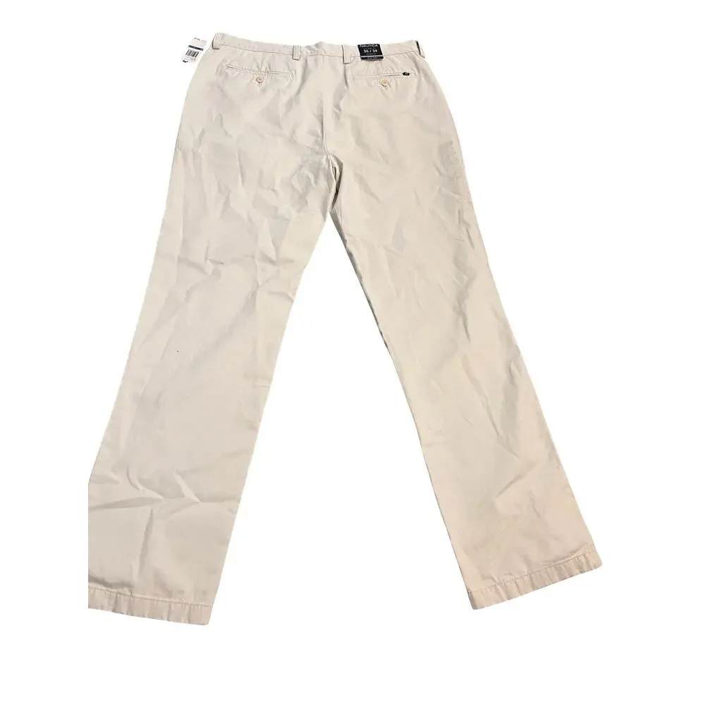 Nautica Deck Pants 36x34 Men’s Flat Front Khaki Cotton Twill Casual Chinos NWT